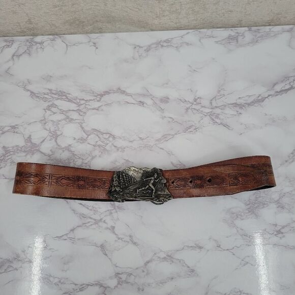 Bergamot Brass Works Vintage 70s Ski 2D Buckle & Leather Belt Men's - Picture 5 of 13